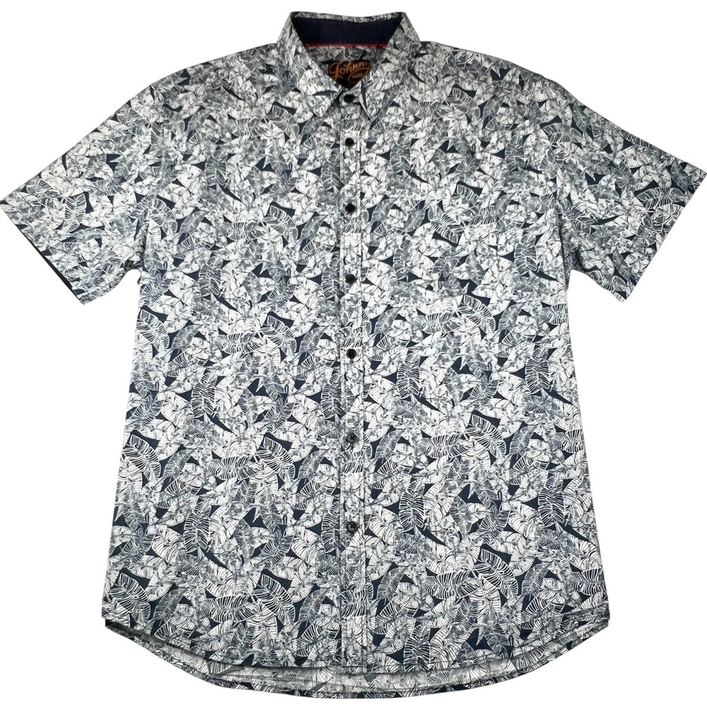 Johnny Bigg Button Up Short Sleeve Stretch Cotton Shirt 2XL Blue White Big &Tall